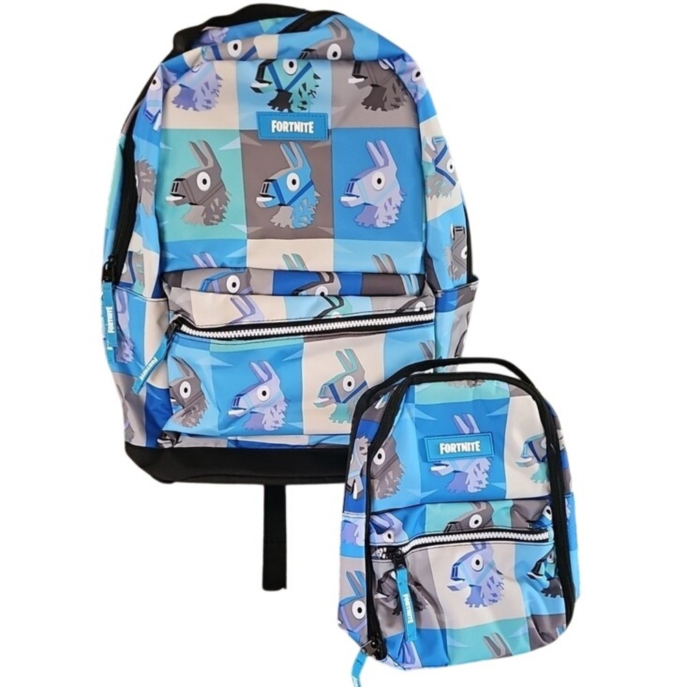 Fortnite Loot Llama Backpack Lunch Bag Set Blue Grey Gaming School Bag New NWT